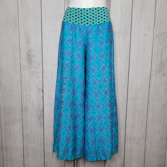 One of a kind Jil Cappuccio Blue Purple Snowflake Polka Dot Gaucho Pants - Picture 1 of 7